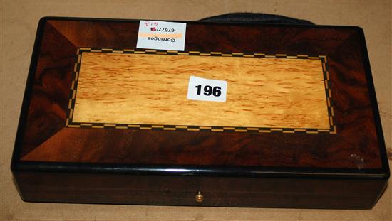 A Tirade, France inlaid walnut cigar box, with cloth bag